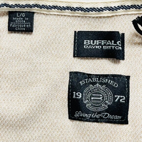 Buffalo David Bitton Men Pullover Short Sleeve Jute Mix Tan Knit Polo Large NWT - Picture 7 of 9